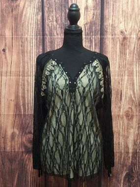 gimmicks by BKE Black Lace Overlay Tunic with Gold Accents Size XS